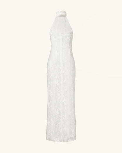 Uliana White Floral Lace Halterneck Maxi Dress - White | JW PEI