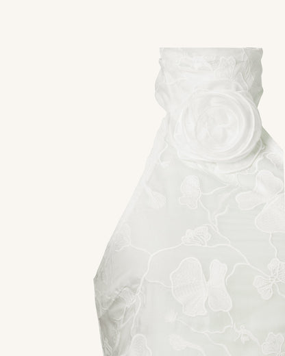 Uliana White Floral Lace Halterneck Maxi Dress - White | JW PEI