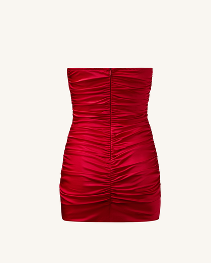 Bailee Red Floral Applique And Ruched Tube Mini Dress - Red | JW PEI