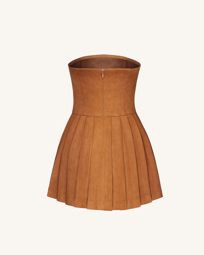 Ellie Pleated Velvet Dress - Caramel | JW PEI