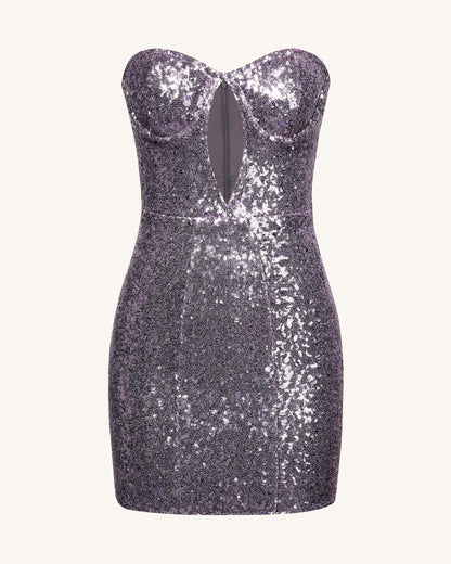Brynlee Purple Sequinned Strapless Mini Dress - Purple | JW PEI