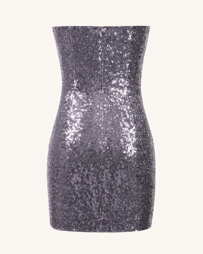 Brynlee Purple Sequinned Strapless Mini Dress - Purple | JW PEI