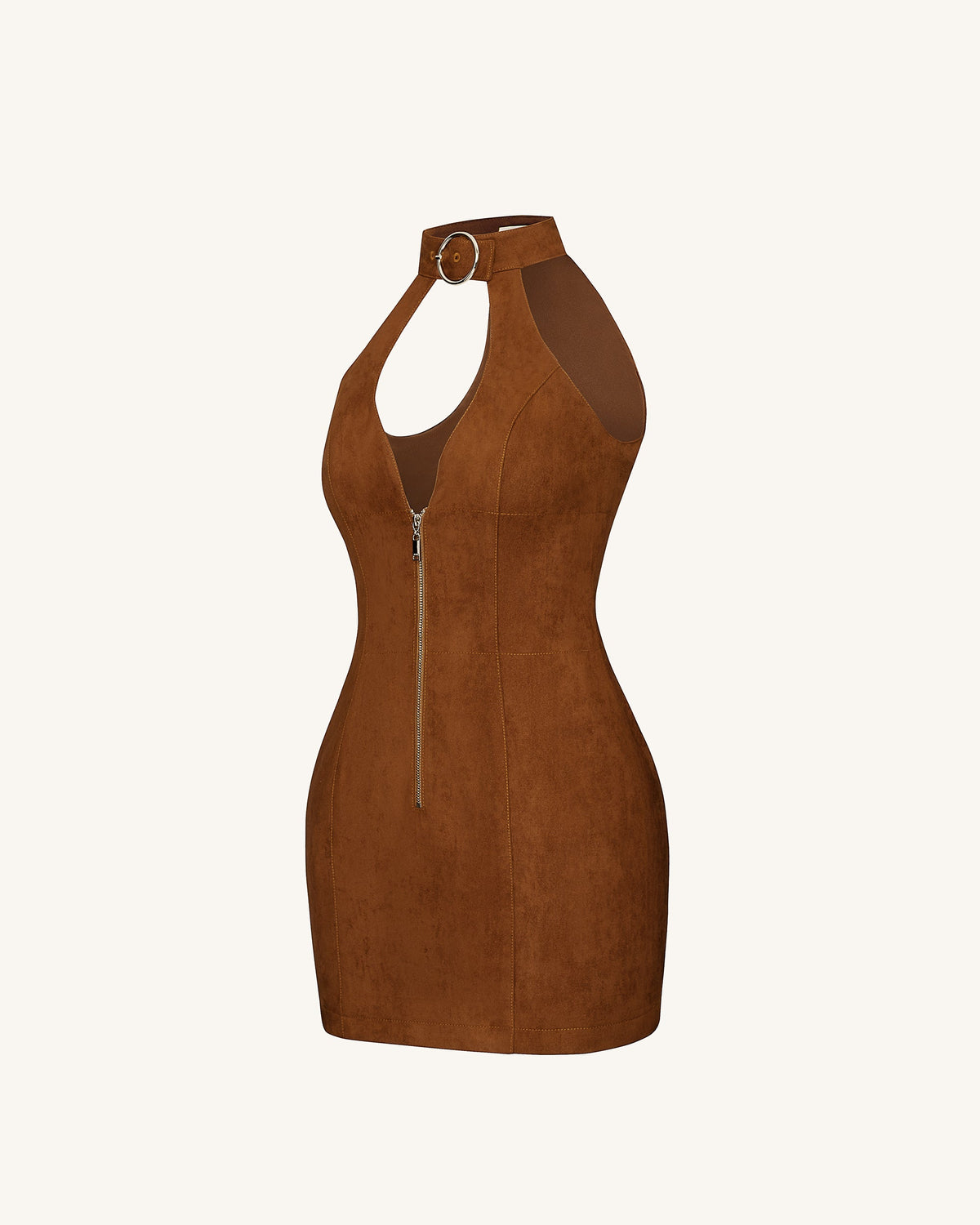 Ruby Halter Neck Zipper Mini Dress - Brown | JW PEI