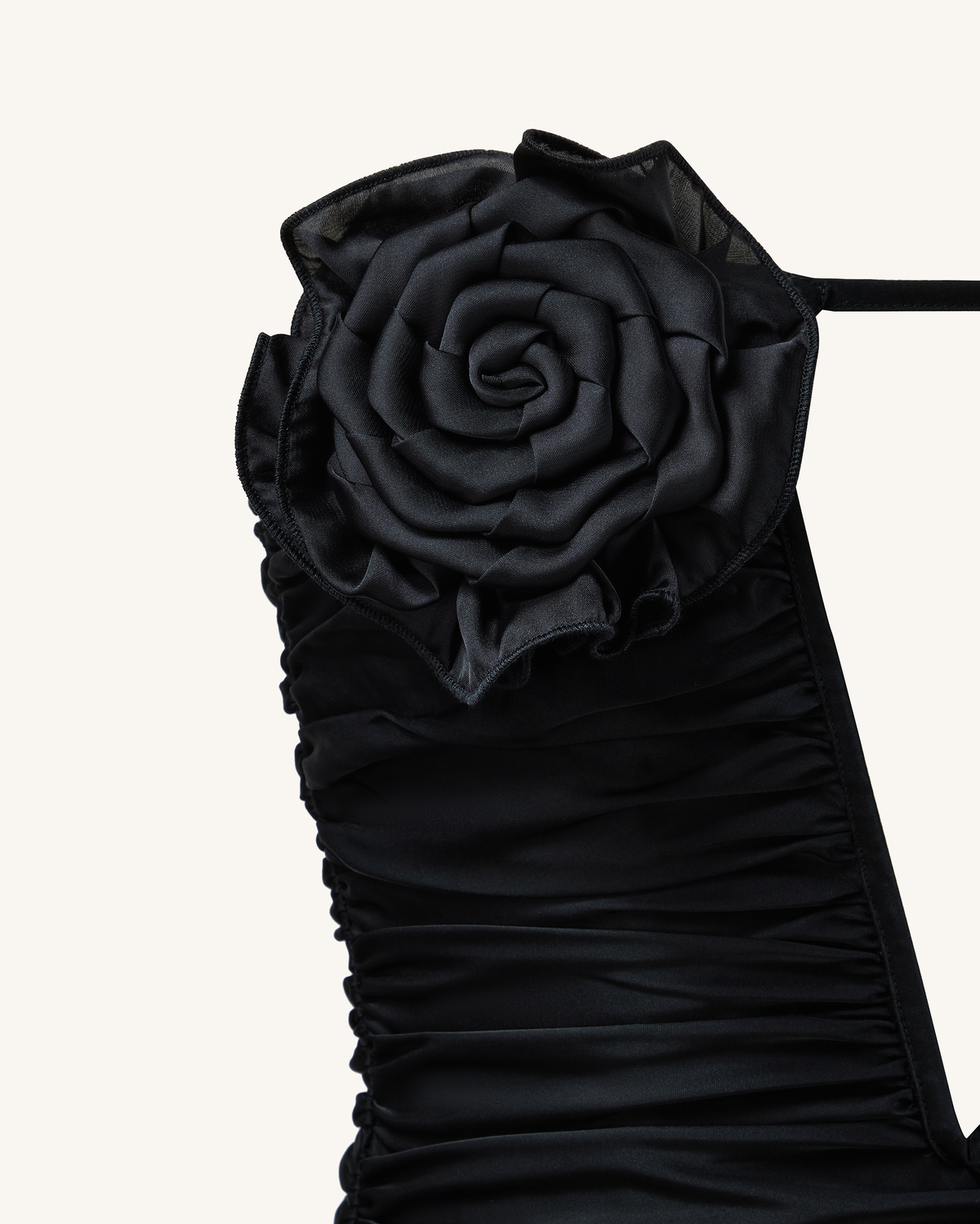 Bailee Black Floral Applique And Ruched Tube Mini Dress - Black | JW PEI