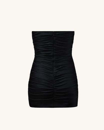 Bailee Black Floral Applique And Ruched Tube Mini Dress - Black | JW PEI