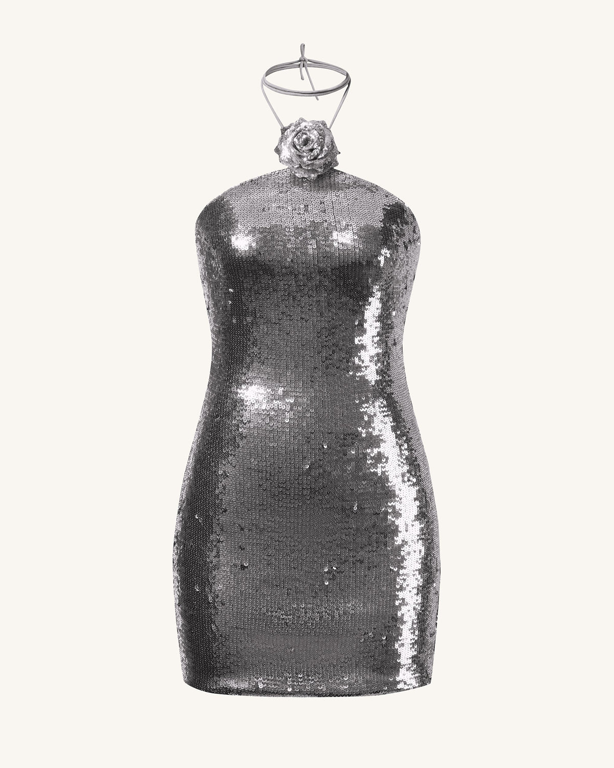 Burgundy Silver Sequinned Halter Mini Dress - Silver | JW PEI