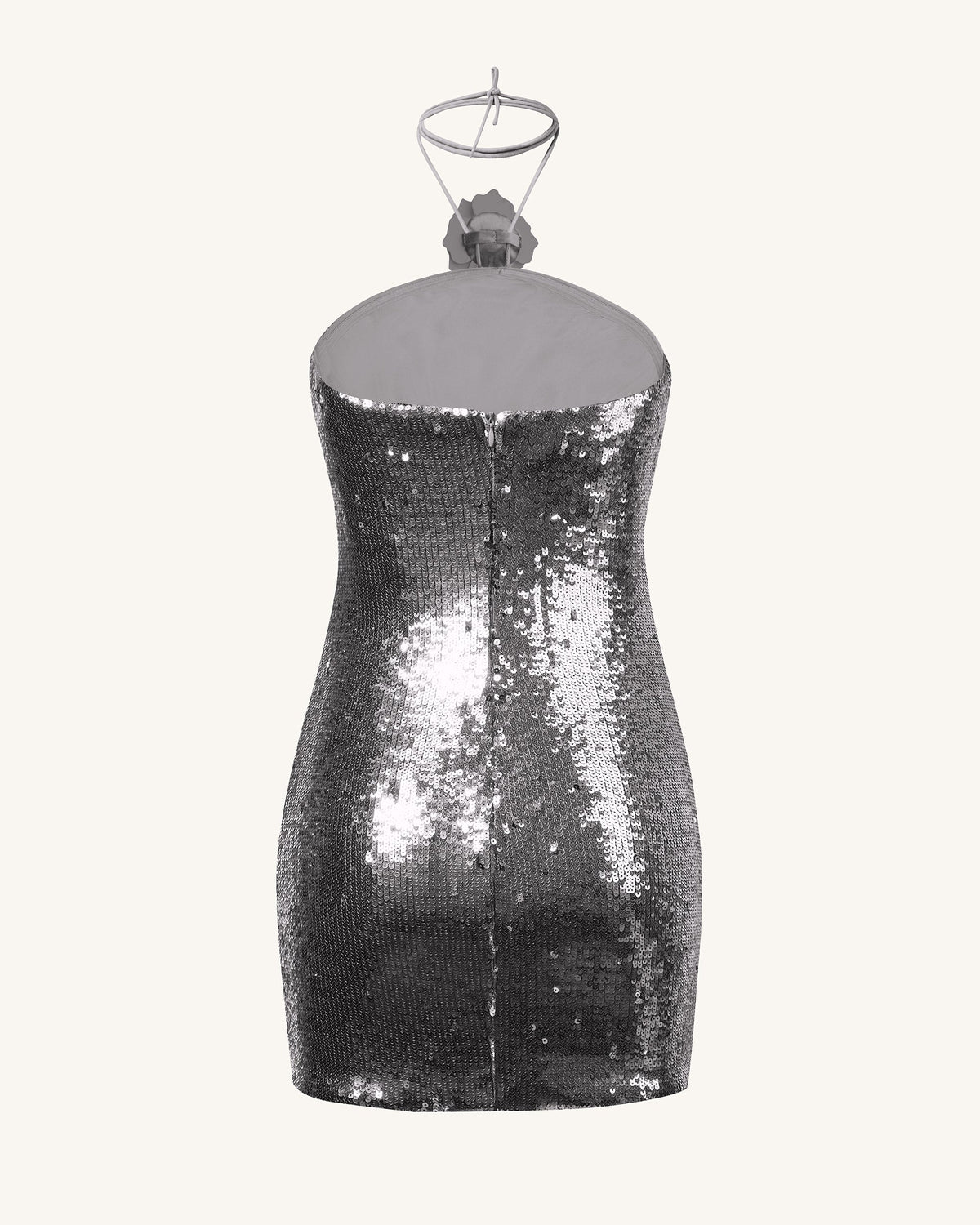 Burgundy Silver Sequinned Halter Mini Dress - Silver | JW PEI