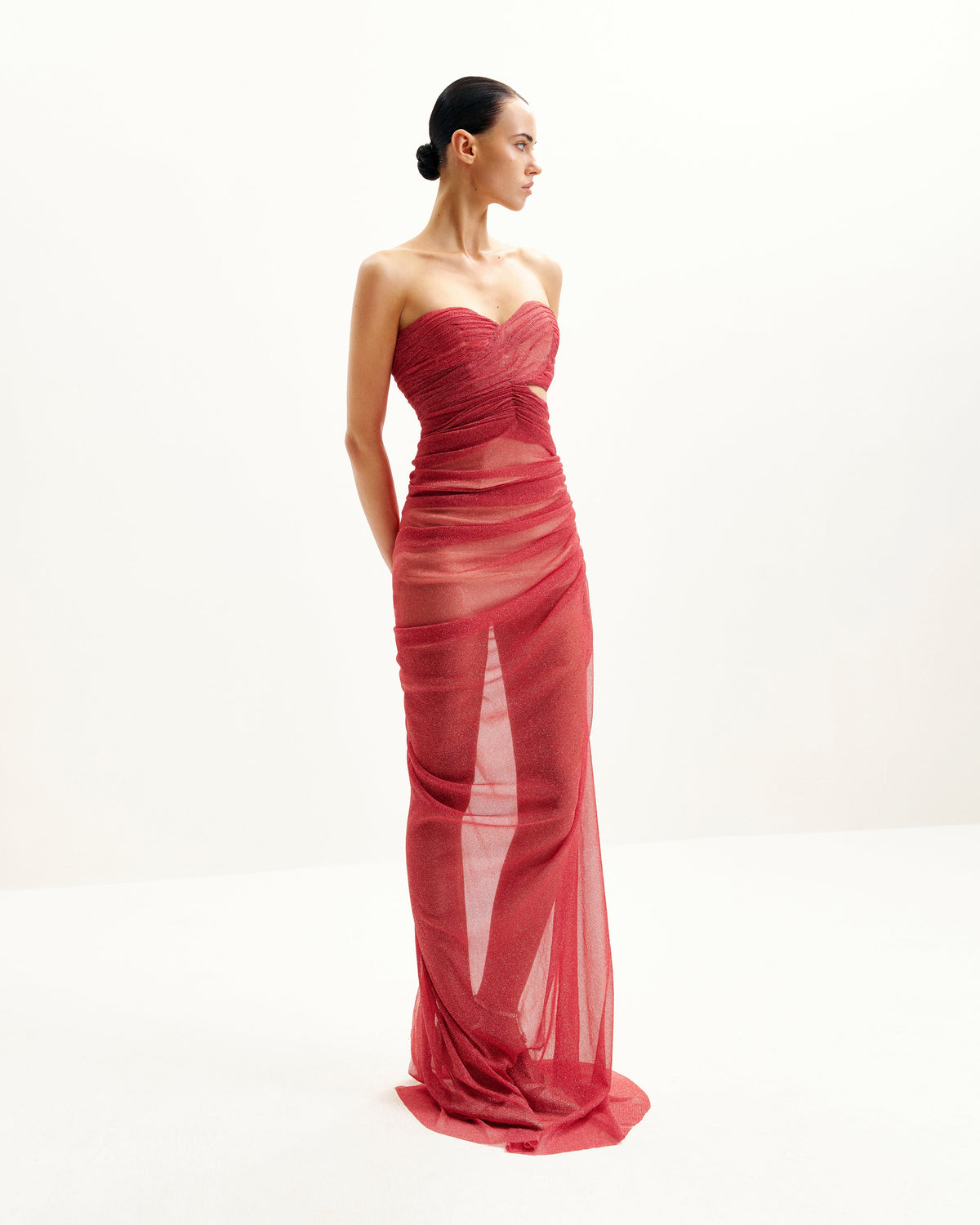 Mia Strapless Sheer Glitter Gown - Scarlet | JW PEI