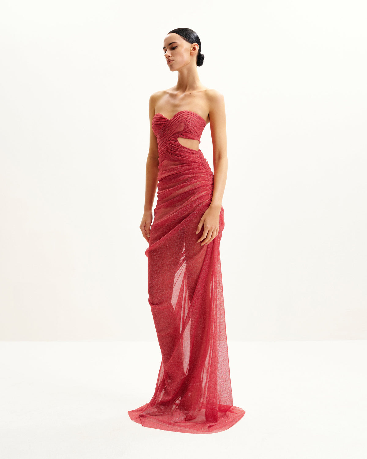 Mia Strapless Sheer Glitter Gown - Scarlet | JW PEI