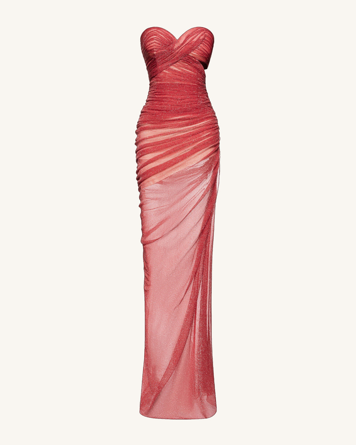 Mia Strapless Sheer Glitter Gown - Scarlet | JW PEI