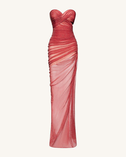 Mia Strapless Sheer Glitter Gown - Scarlet | JW PEI