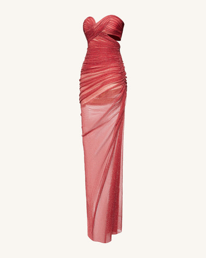Mia Strapless Sheer Glitter Gown - Scarlet | JW PEI