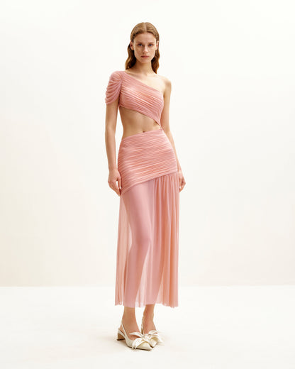 Mia Pleated Mesh Dress - Blush | JW PEI