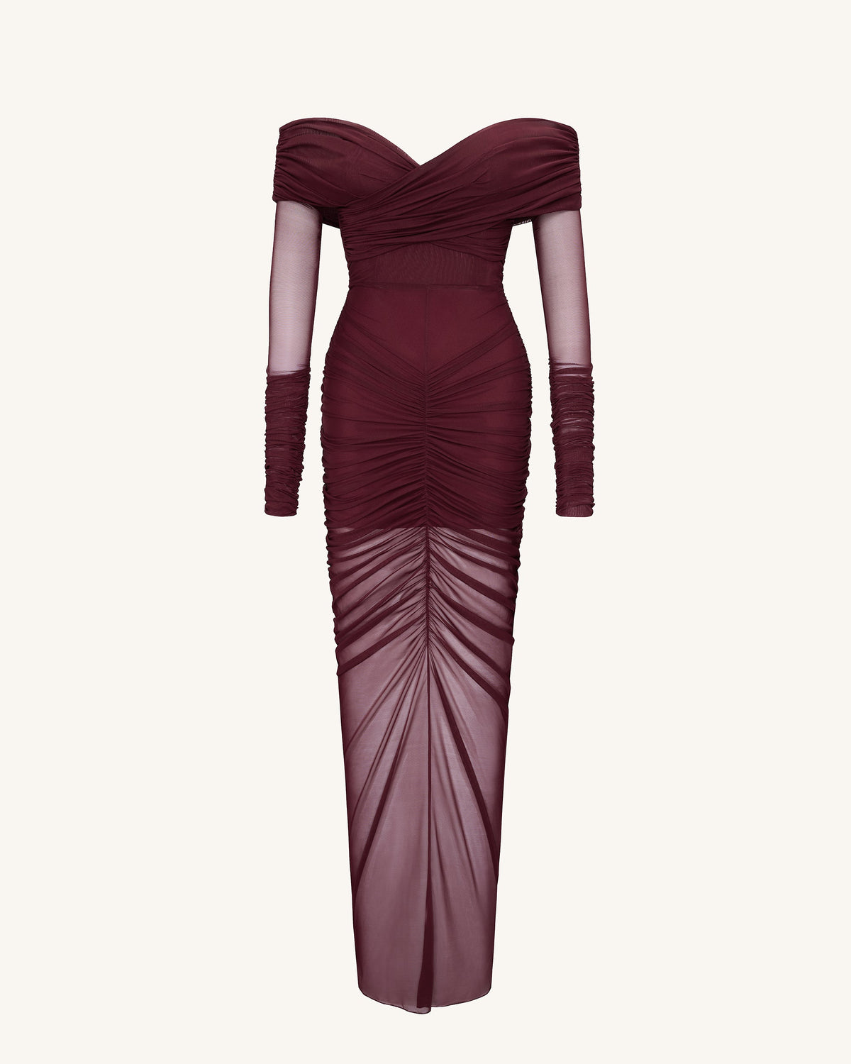 Emily Elegant Off-Shoulder Ruched Gown - Red | JW PEI
