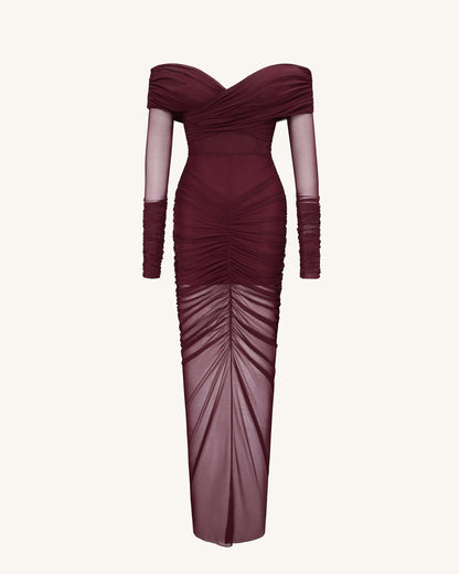 Emily Elegant Off-Shoulder Ruched Gown - Red | JW PEI