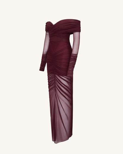 Emily Elegant Off-Shoulder Ruched Gown - Red | JW PEI