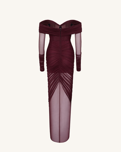 Emily Elegant Off-Shoulder Ruched Gown - Red | JW PEI