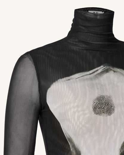 Eva Body Print Mesh Dress - Black and White | JW PEI