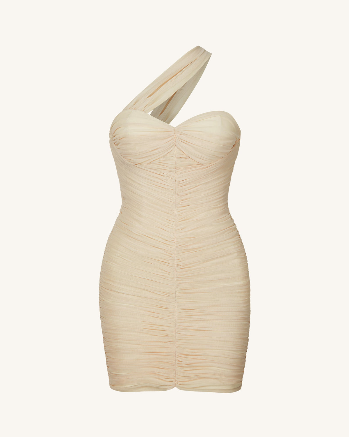 Josephine One-Shoulder Ruched Mini Dress - Nude | JW PEI