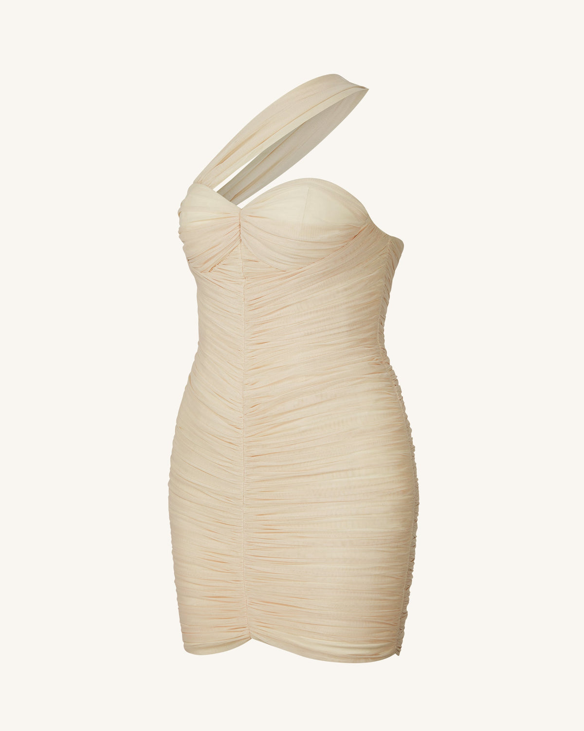 Josephine One-Shoulder Ruched Mini Dress - Nude | JW PEI