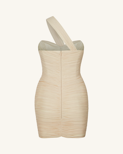 Josephine One-Shoulder Ruched Mini Dress - Nude | JW PEI