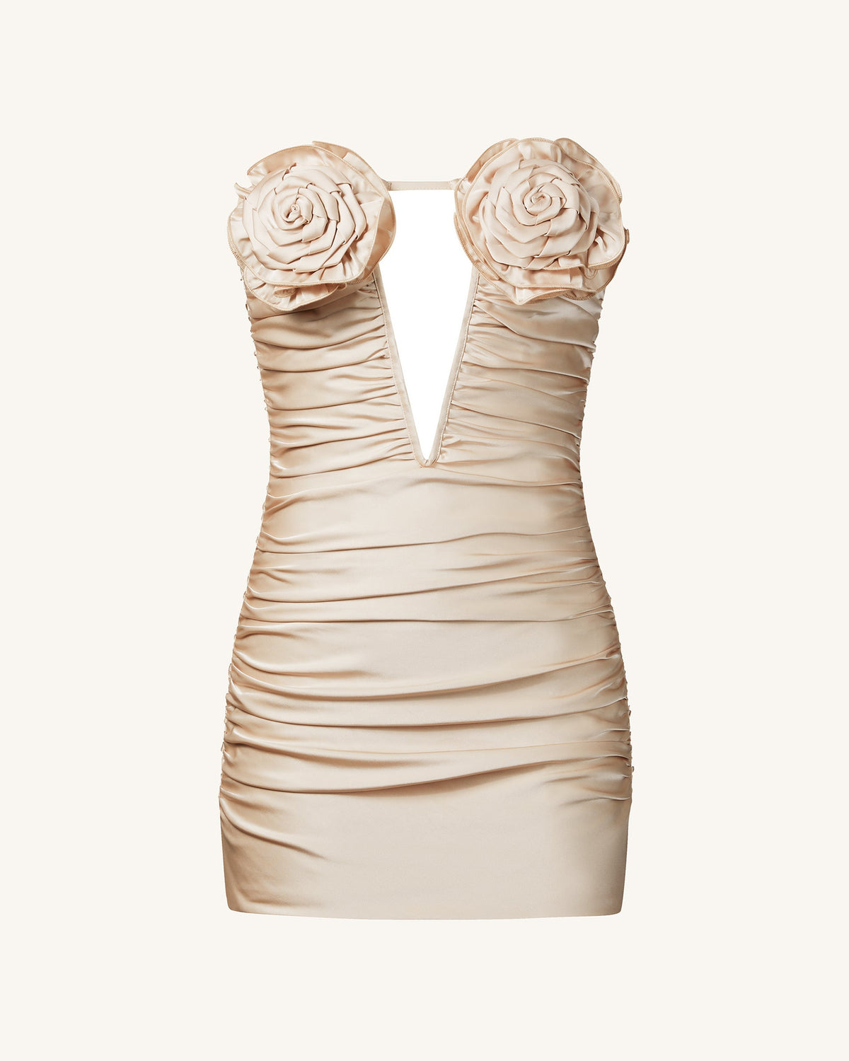 Bailee Apricot Floral Applique And Ruched Tube Mini Dress - Apricot | JW PEI
