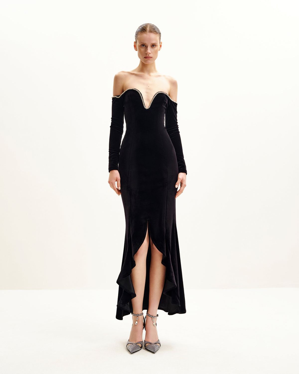 Allison Off-Shoulder Evening Gown - Black | JW PEI