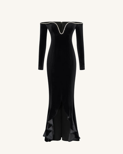 Allison Off-Shoulder Evening Gown - Black | JW PEI