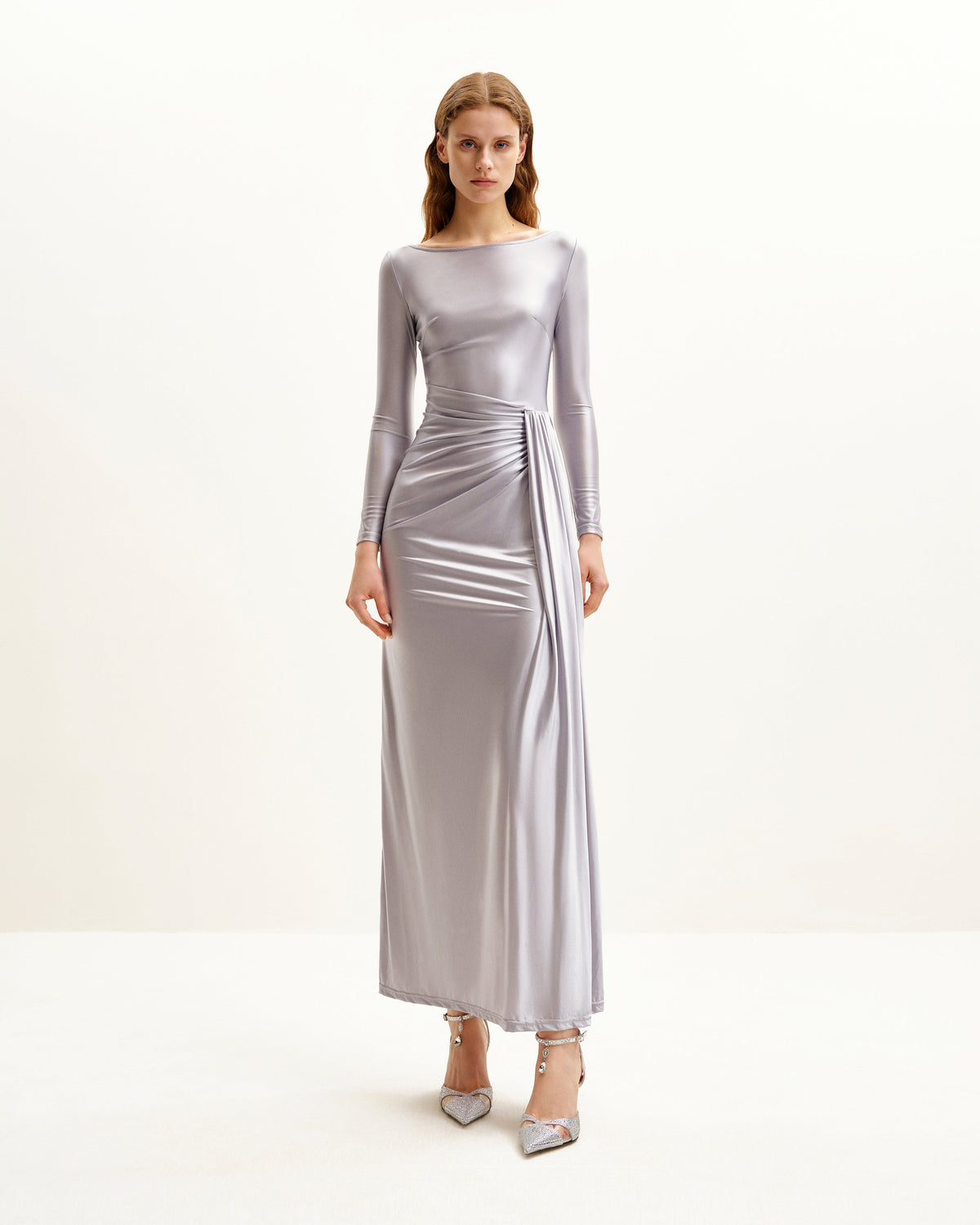 Amara Metallic Ruched Dress - Silver | JW PEI