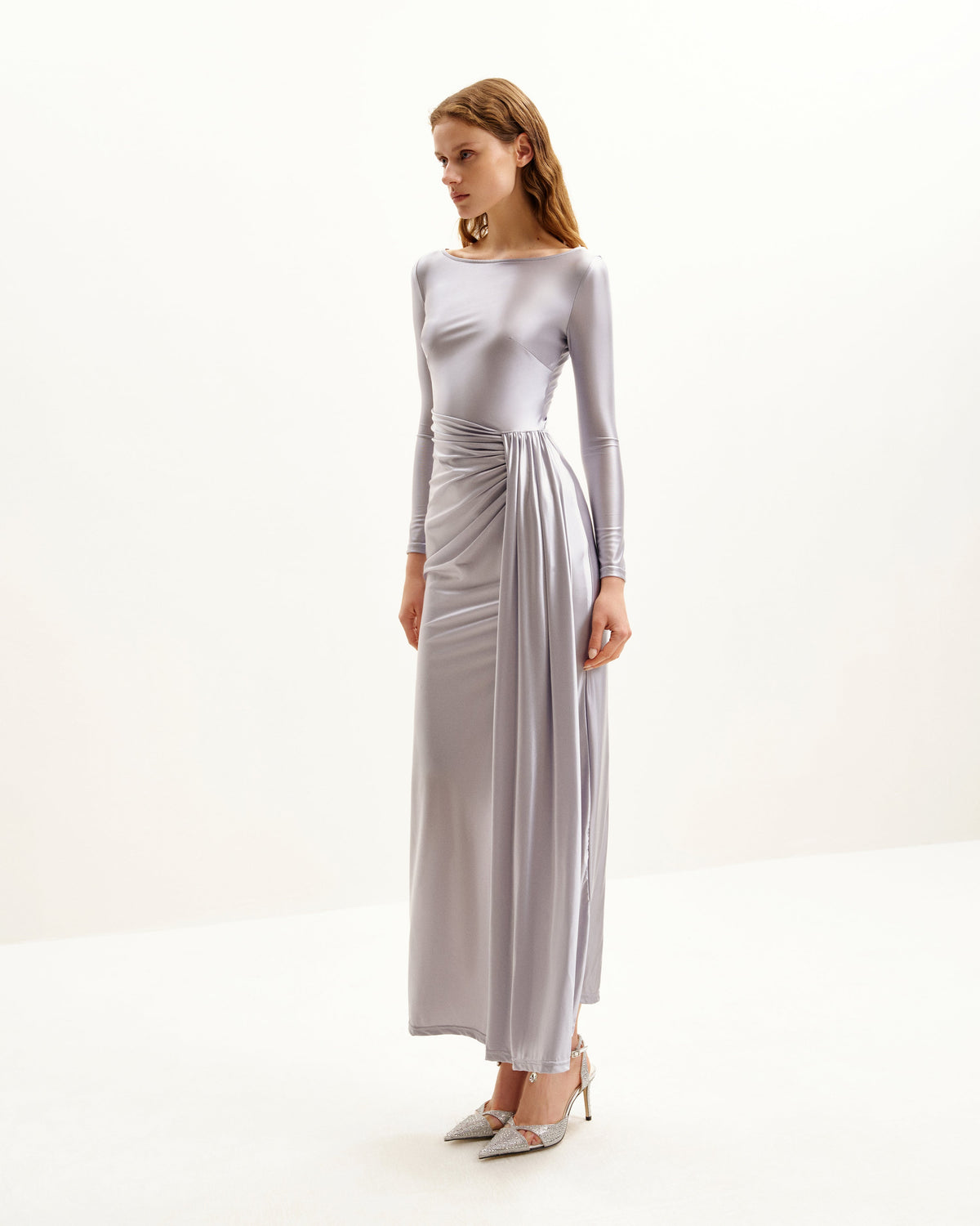 Amara Metallic Ruched Dress - Silver | JW PEI