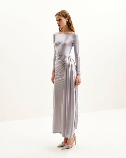 Amara Metallic Ruched Dress - Silver | JW PEI