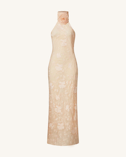 Uliana Pink Beige Floral Lace Halterneck Maxi Dress - Pink Beige | JW PEI