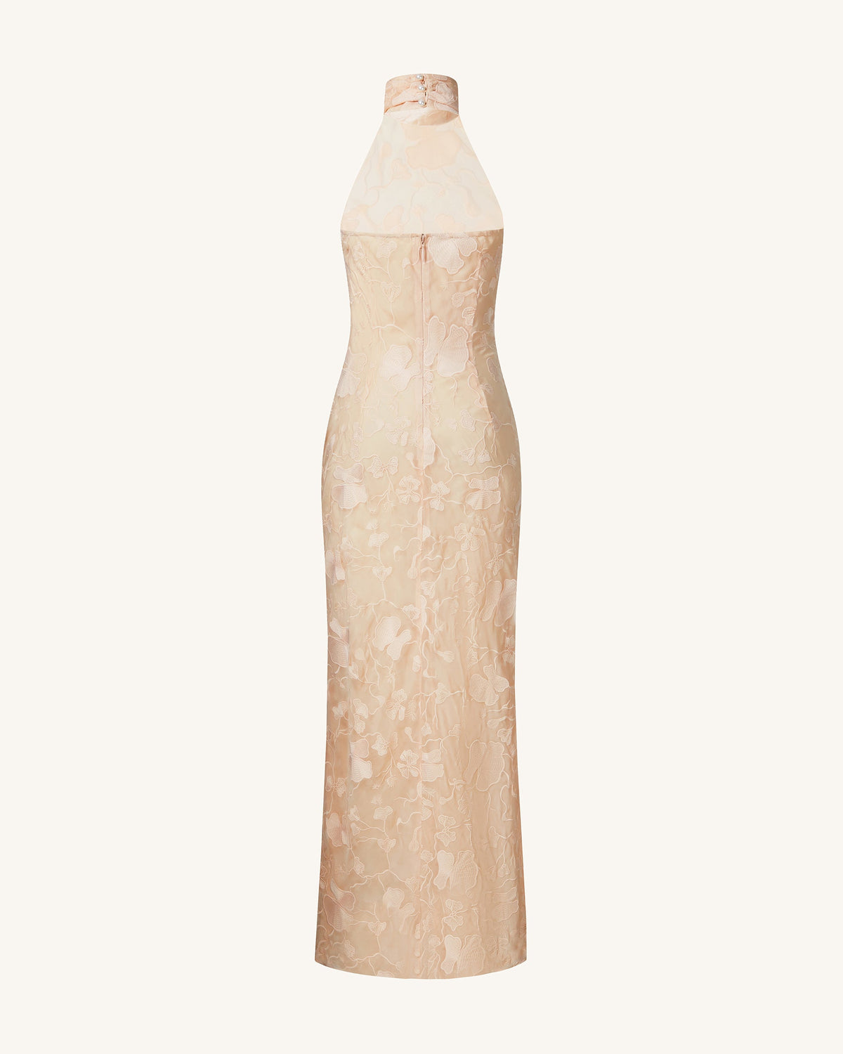 Uliana Pink Beige Floral Lace Halterneck Maxi Dress - Pink Beige | JW PEI