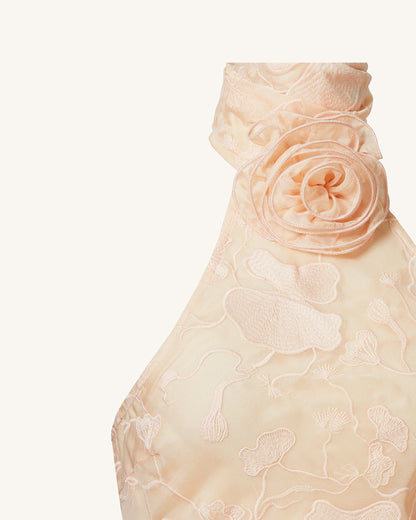 Uliana Pink Beige Floral Lace Halterneck Maxi Dress - Pink Beige | JW PEI