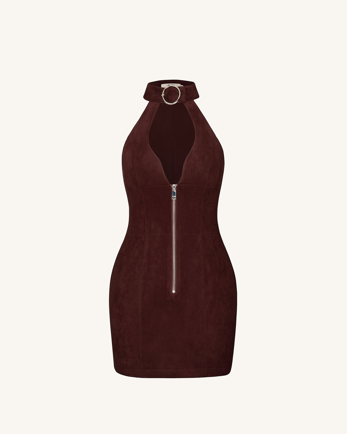 Ruby Halter Neck Zipper Mini Dress - Coffee Red | JW PEI