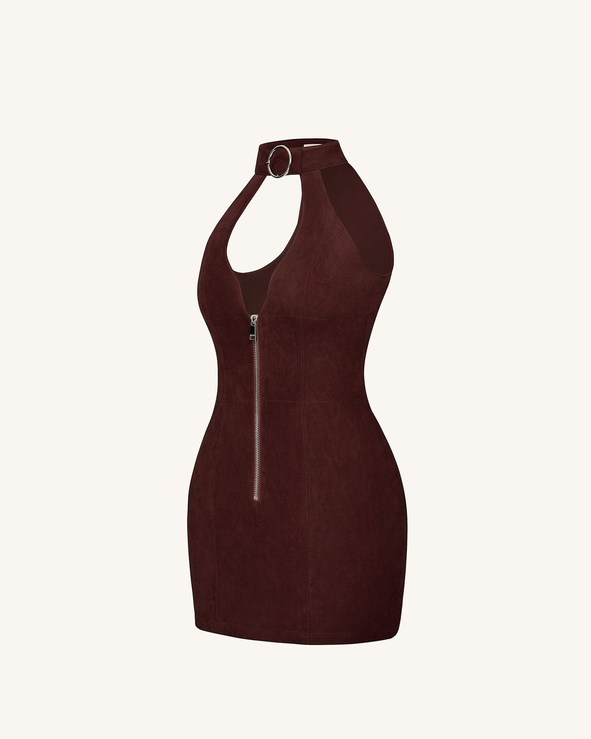 Ruby Halter Neck Zipper Mini Dress - Coffee Red | JW PEI