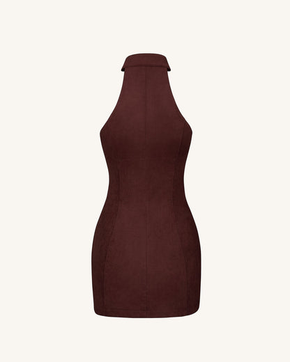 Ruby Halter Neck Zipper Mini Dress - Coffee Red | JW PEI