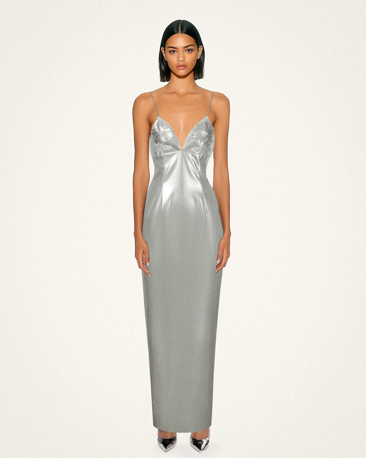 Ayliua Sweetheart-Neckline Rhinestones Embellished Silver Long Dress - | JW PEI
