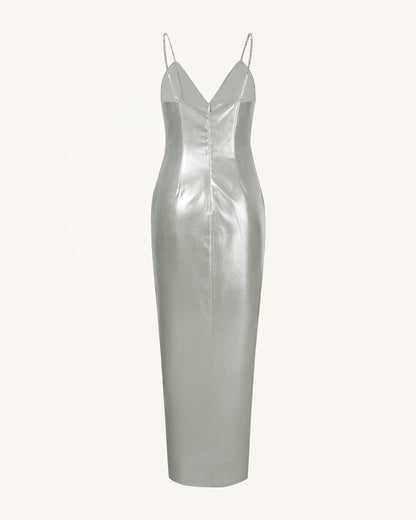 Ayliua Sweetheart-Neckline Rhinestones Embellished Silver Long Dress - | JW PEI