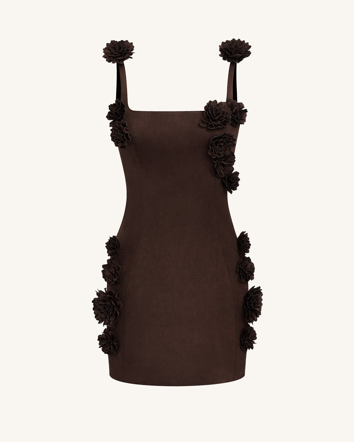 Elaina Rosette Applique Mini Dress - Chocolate Brown | JW PEI