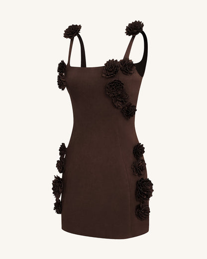 Elaina Rosette Applique Mini Dress - Chocolate Brown | JW PEI