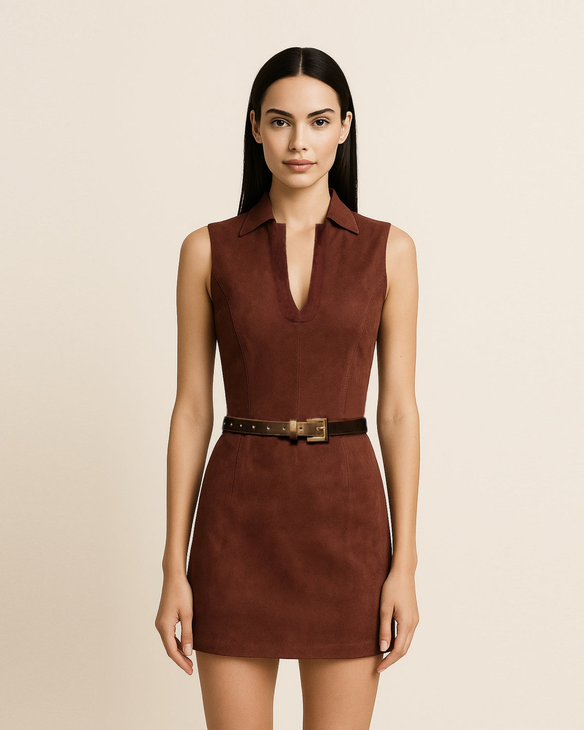 Ariana Sleeveless Suedes Mini Dress - Burgundy | JW PEI