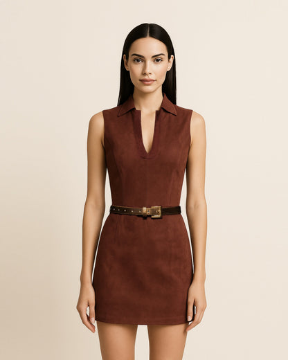 Ariana Sleeveless Suedes Mini Dress - Burgundy | JW PEI
