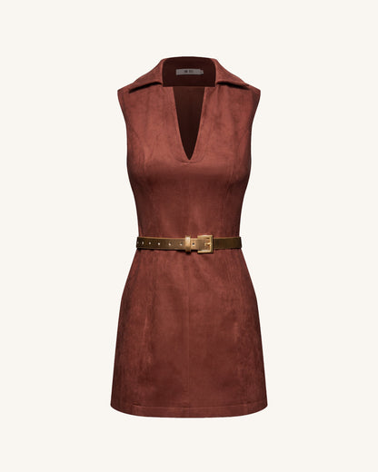 Ariana Sleeveless Suedes Mini Dress - Burgundy | JW PEI