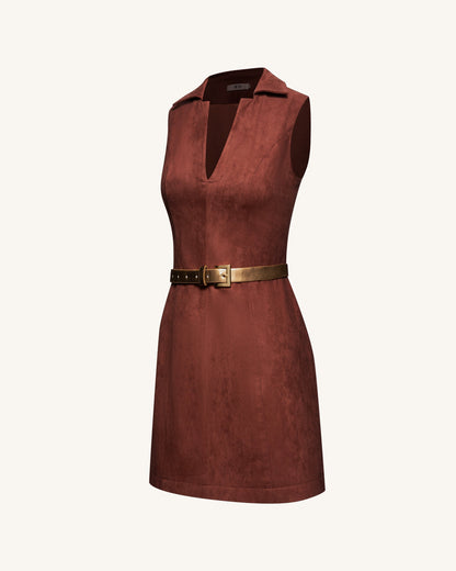 Ariana Sleeveless Suedes Mini Dress - Burgundy | JW PEI