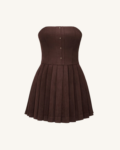 Ellie Pleated Velvet Dress - Chocolate Brown | JW PEI