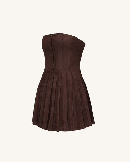 Ellie Pleated Velvet Dress - Chocolate Brown | JW PEI