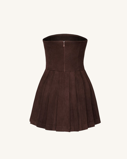 Ellie Pleated Velvet Dress - Chocolate Brown | JW PEI