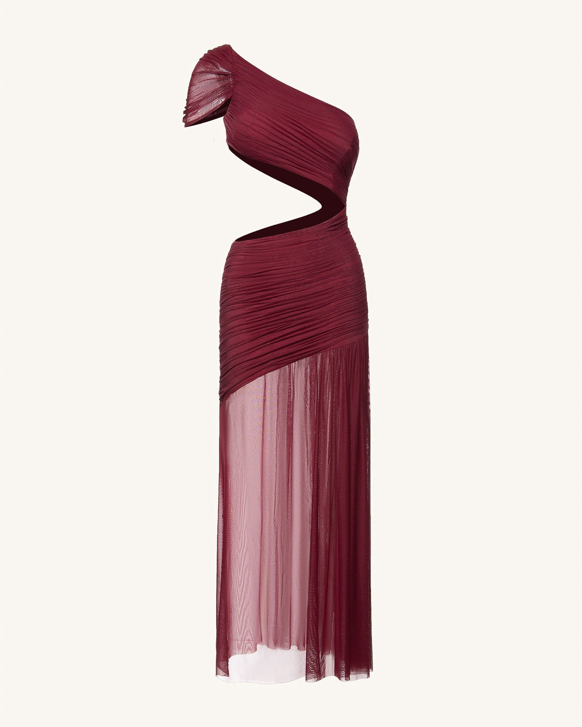 Mia Pleated Mesh Dress - Burgundy | JW PEI