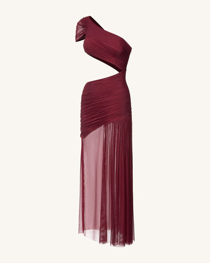 Mia Pleated Mesh Dress - Burgundy | JW PEI